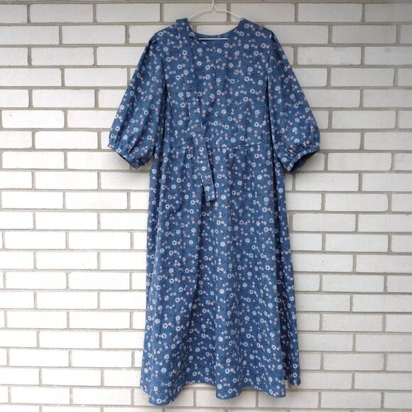 Amish Mennonite Cape Dress PLUS SIZE 44" B 41" W Blue Pink Floral Handmade - Picture 1 of 10
